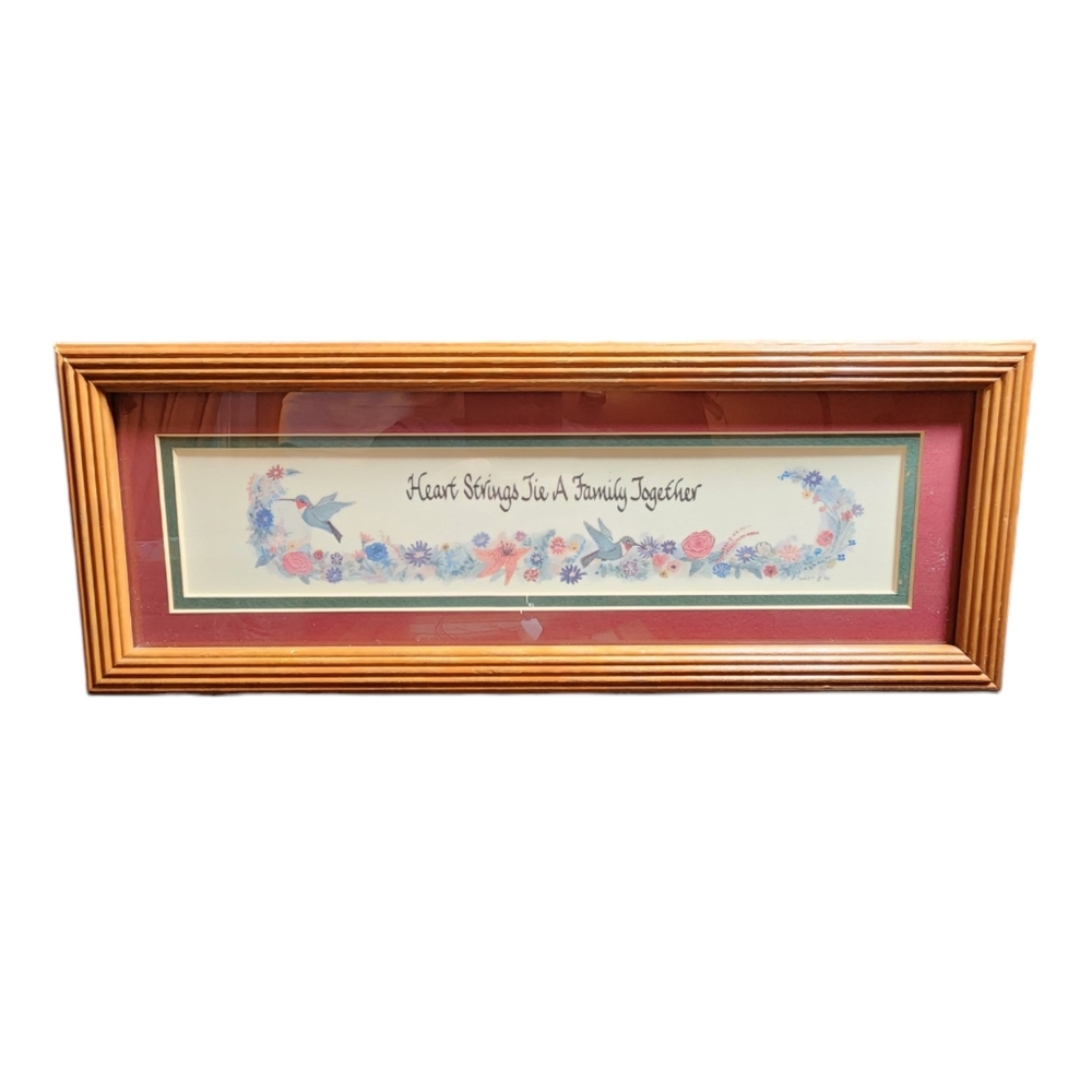 Vintage 1994 Artist D. Sweet "Heart‎ Strings" Matted & Framed Print 16"X6"X0.75"
